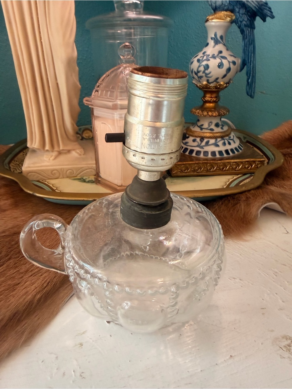 Antique Pressed Glass Bullseye Finger Oil Lamp – Converted to Electric - Picture 2 of 7